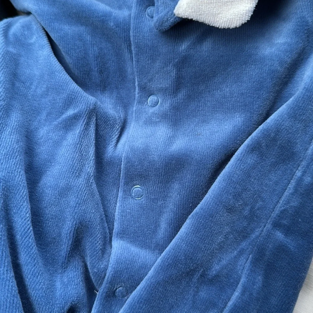 NEW Mayoral Blue Bear velour Footie One Piece button back boys newborn